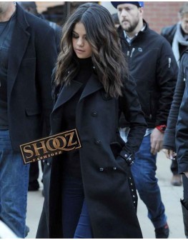Selena Gomez Black Wool Trench Coat